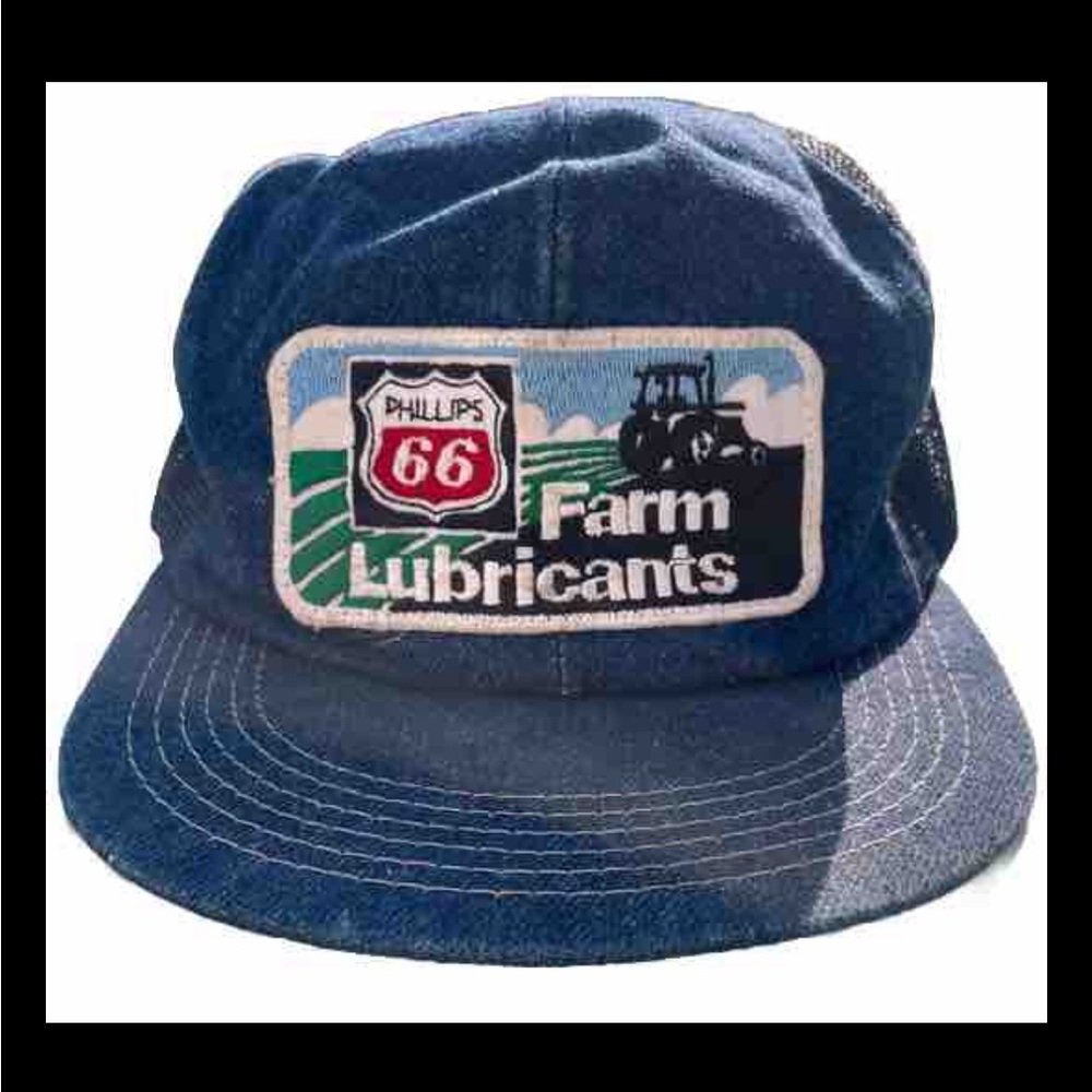 Vintage Phillips 66 Farm Lubricants Denim Trucker SnapBack Hat